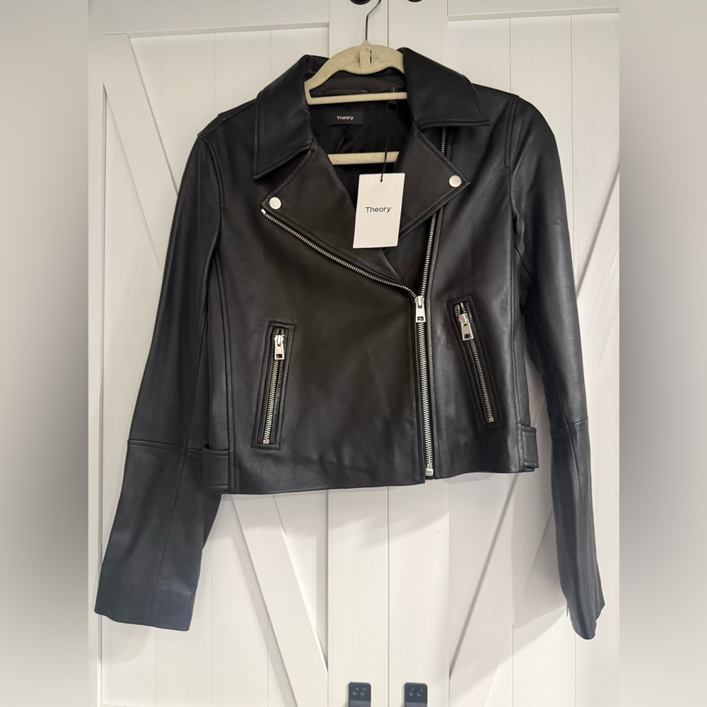 NWT! Theory Classic Black Leather Moto Jacket